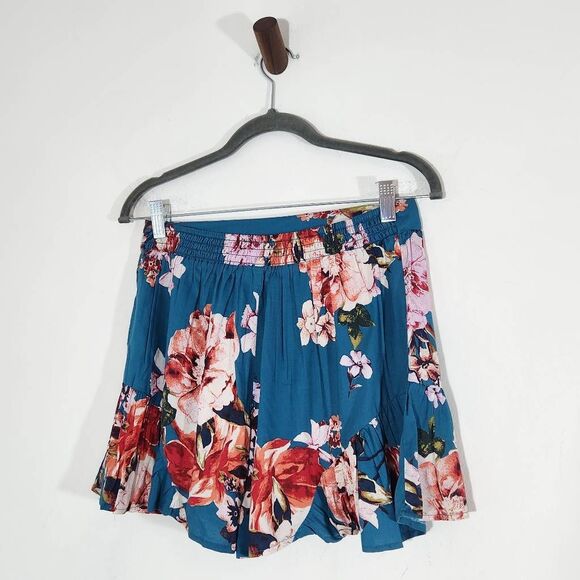 Band of Gypsies Teal Blue Floral Print Flowy Boho Shorts NWT Size Small - Picture 4 of 8